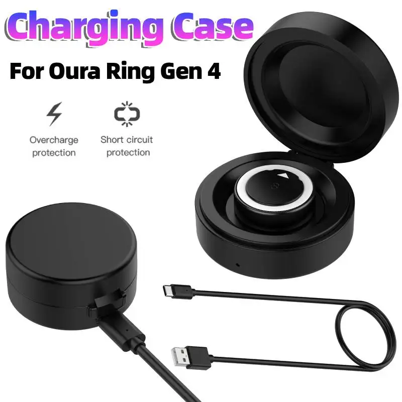 

﻿ Портативная дорожная зарядная док-станция для Oura Ring Gen 4 с кабелем USB-C, компактный зарядный бокс-кейс для умного кольца