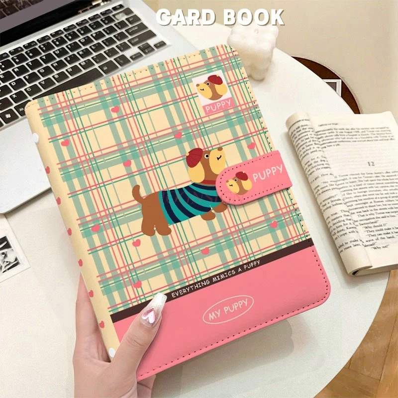 1book Removable buckle A5 storage book original sausage puppy 3-inch four grid love bean small card PU leather collection book