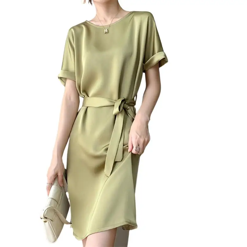 

Elegant Women Summer Casual Mini Dress Office Ladies Raglan Short Sleeve Short Dress With Belt vestidos elegantes para mujer y2k