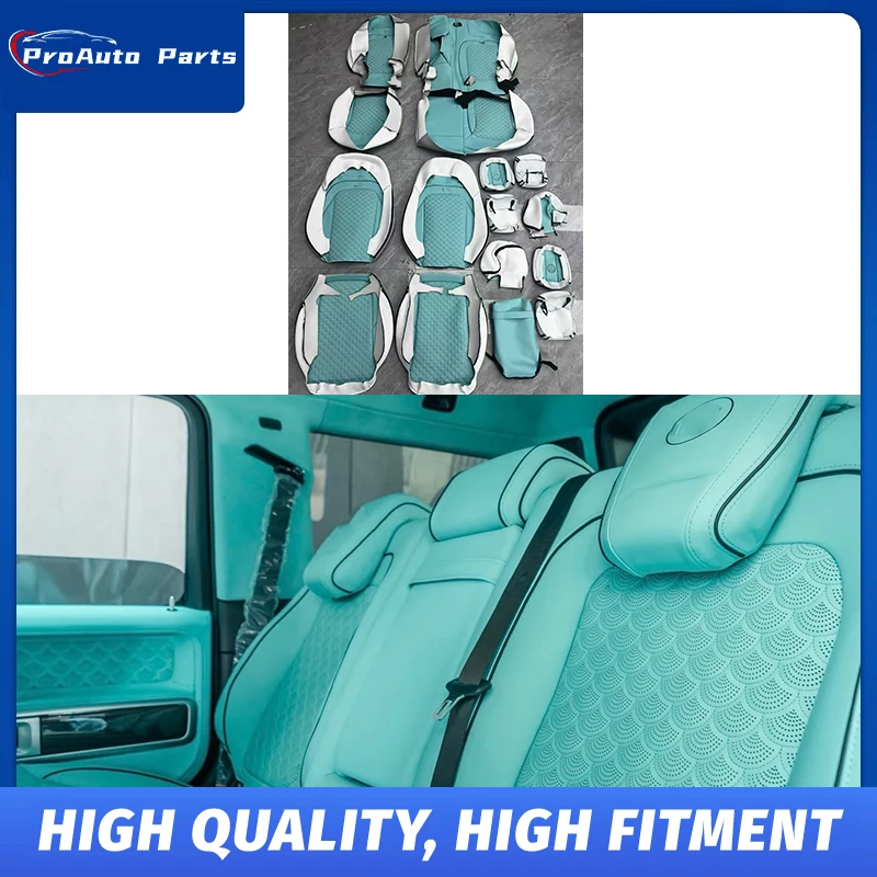 Blue Leather Interior Kit B Style 1:1 Custom Dashboard Cover Door Panel Seat Leather Upholstery for Mercedes G-Class W464 W465