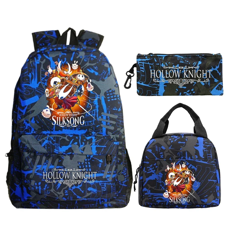 3Pcs Game Hollow Knight Print Children Backpack Lunch Bags Pencil Case Set Students Boy Girl School Bags Travel Knapsack Mochila