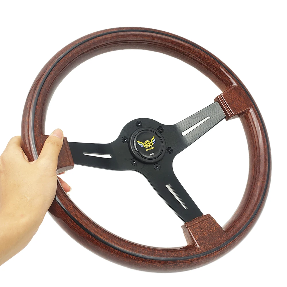 Spceddy 14inch 350mm ABS Steering Wheel Red Car Sport Drift Racing Wood Look Deep Dish Steering Wheel For Suzuki WGONR EVERY