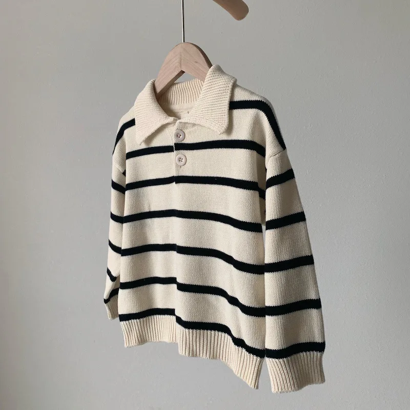 Children's Striped Sweater Spring And Autumn Turtleneck Pullover Sweater Boys And Girls Sunny Cotton Sweater Winter Baby Clothes