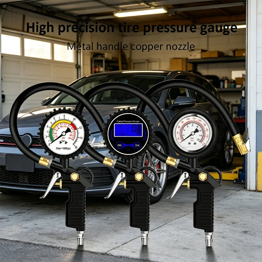 

Hot sell Tire Pressure Gauge 220psi Gauge Car Tire Pressure Monitor Tyre Inflator with Flexible Hose ForCar Truck Motorcycle