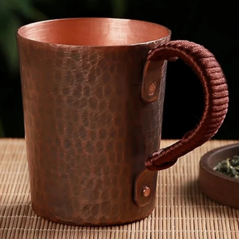 

Vintage Pure Copper Coffee Mug ,Hammer Texture Weave Handle Breakfast Mule Milk Water Cup ,Handcrafted Tea Tumbler Tableware