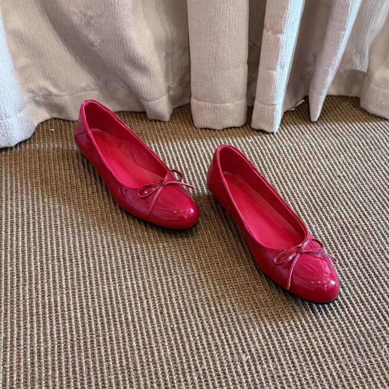 BANFANG Women's Mary Jane Shoes 2.5cm High Quality Retro Loafers Ballet Round Toe Bow Shallow Mouth Female Single Shoe