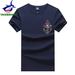 TACE&SHARK Letter Anchor Print T Shirt 2022 Summer Fashion T-shirts Clothing Mens Casual Cotton Solid Color Tshirts