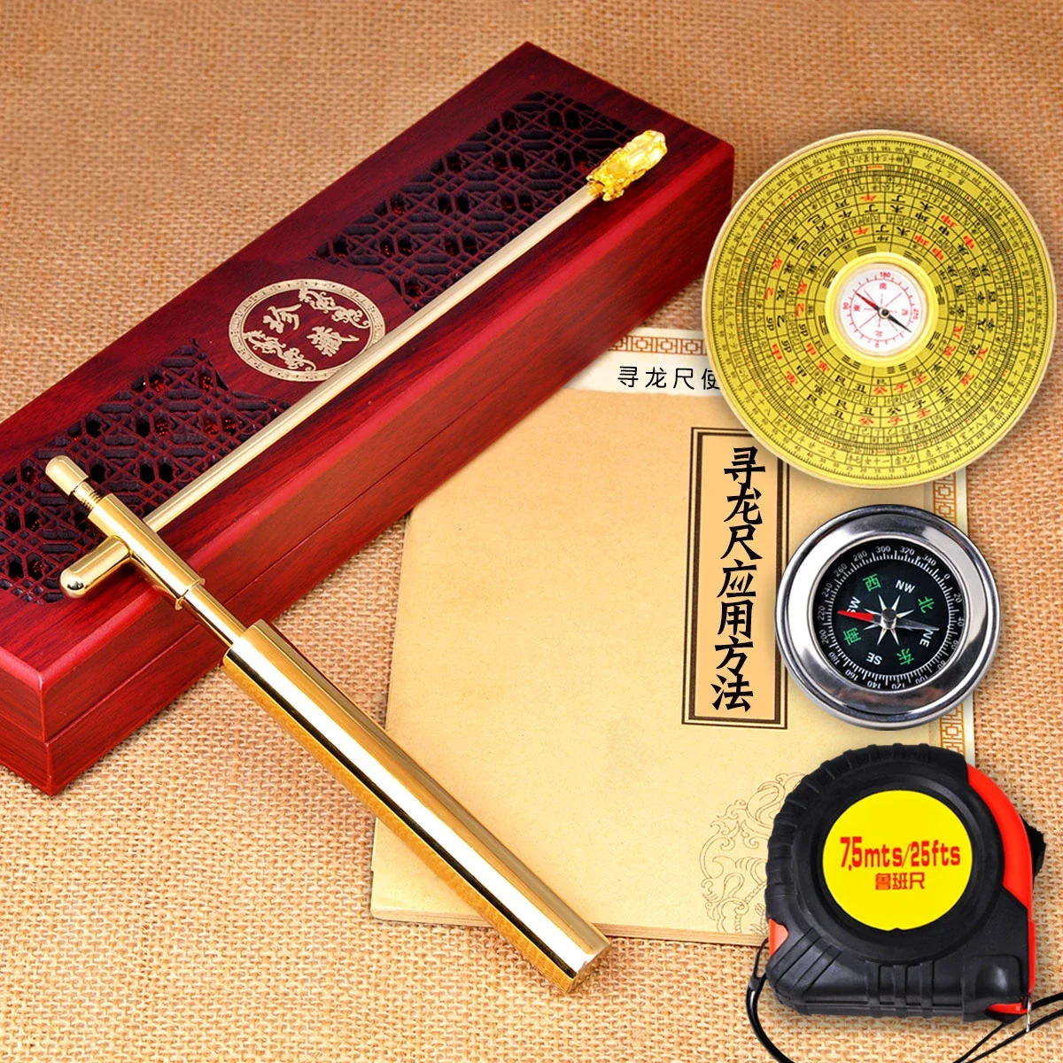 Figurines Copper Longxun Ruler High Precision Water Pulse Instrument Auxiliary Compass Home Decoration Artifact Fengshui