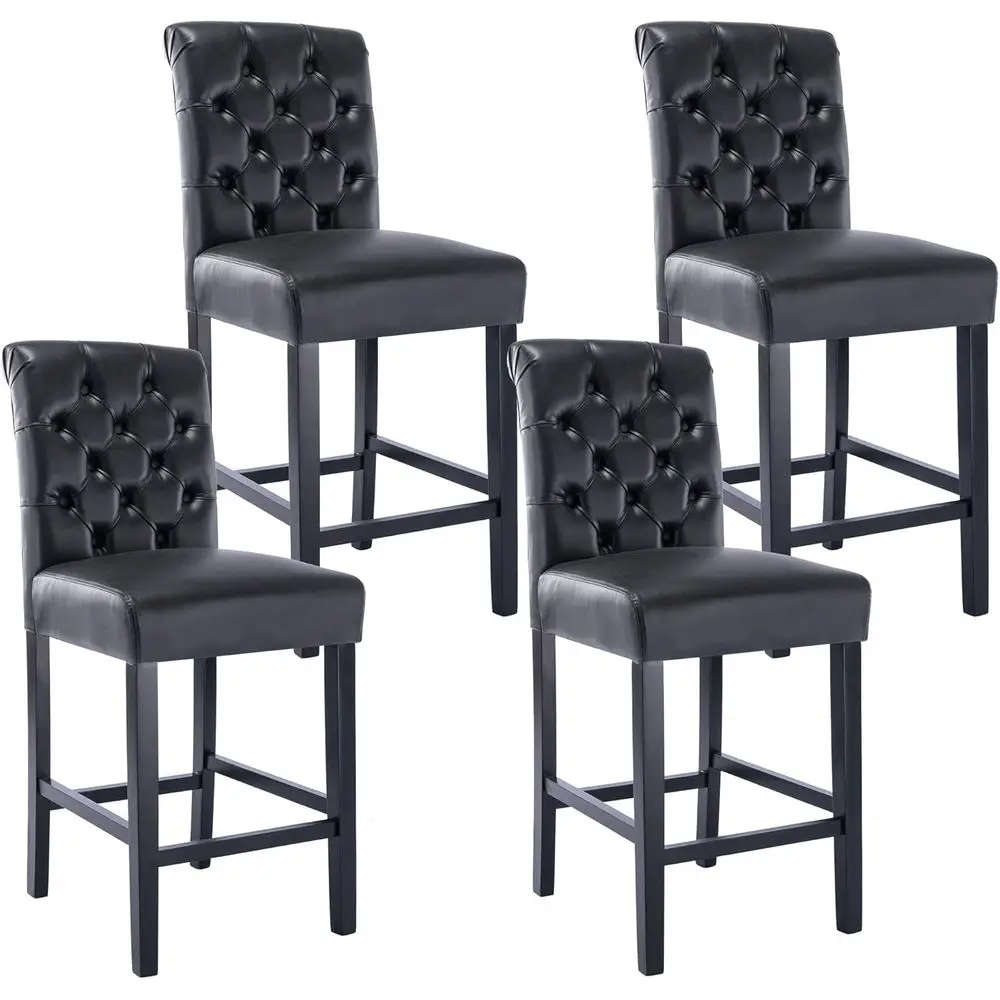 

Set of 4, 26 Leatherette Upholstered Counter Height Bar Stools for Kitchen Island, Pub, or Bistro, Black