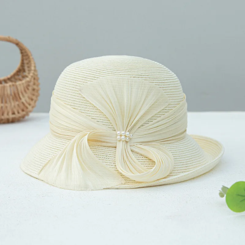 High-end real silk hemp straw hat exquisite elegant roll-brimmed beach hat fashion all-match foldable sun hat female