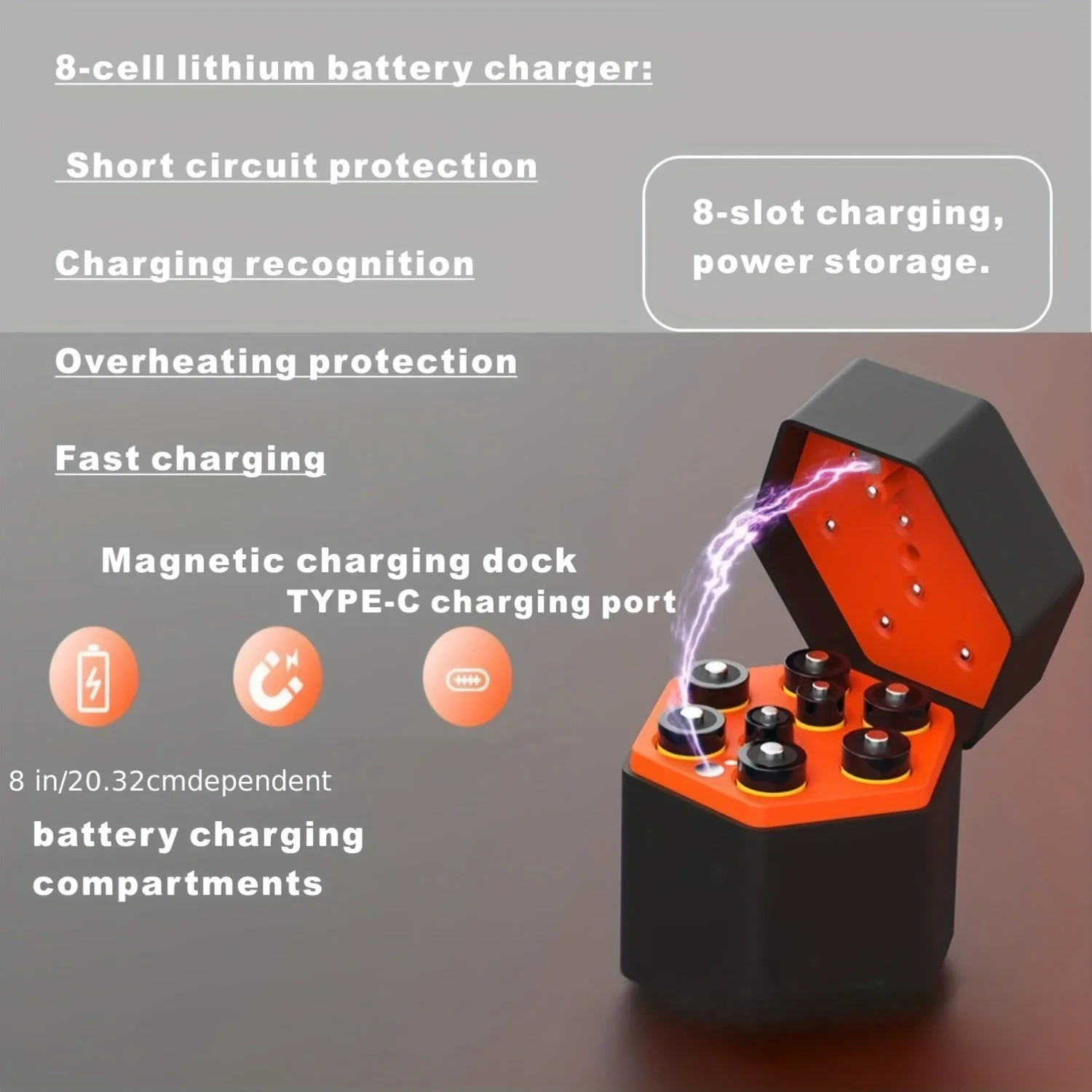 Dedicated Charger for Rechargeable 1.5V AA And AAA Lithium Ni-Mh Batteries, Integrated Charging Storage Box for 8 Batteries