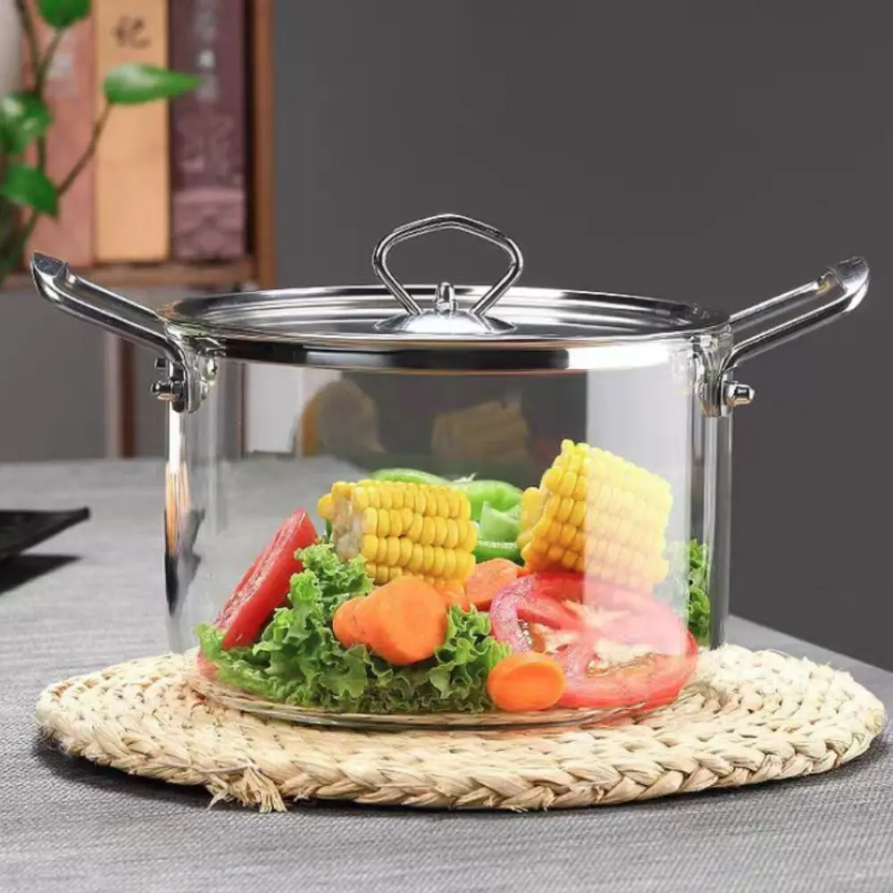 

Fashion Modern High Borosilicate Glass Cooking Pot Minimalist Dual Handles Glass Saucepan Transparent with Lid Soup Pot Porridge