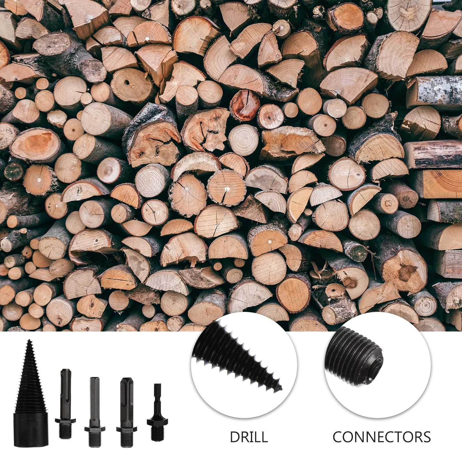 5Pcs Wood Splitting Drill Bit Hardening High Hardness Wear Resistant Durable Firewood Log Splitter Cone Screw Driver