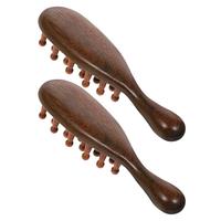 2 Pcs Meridian Massage Comb Brown Sandalwood Scalp Bead Hair Combs Wood Straightener Massager Guasha Beard Brush Facial