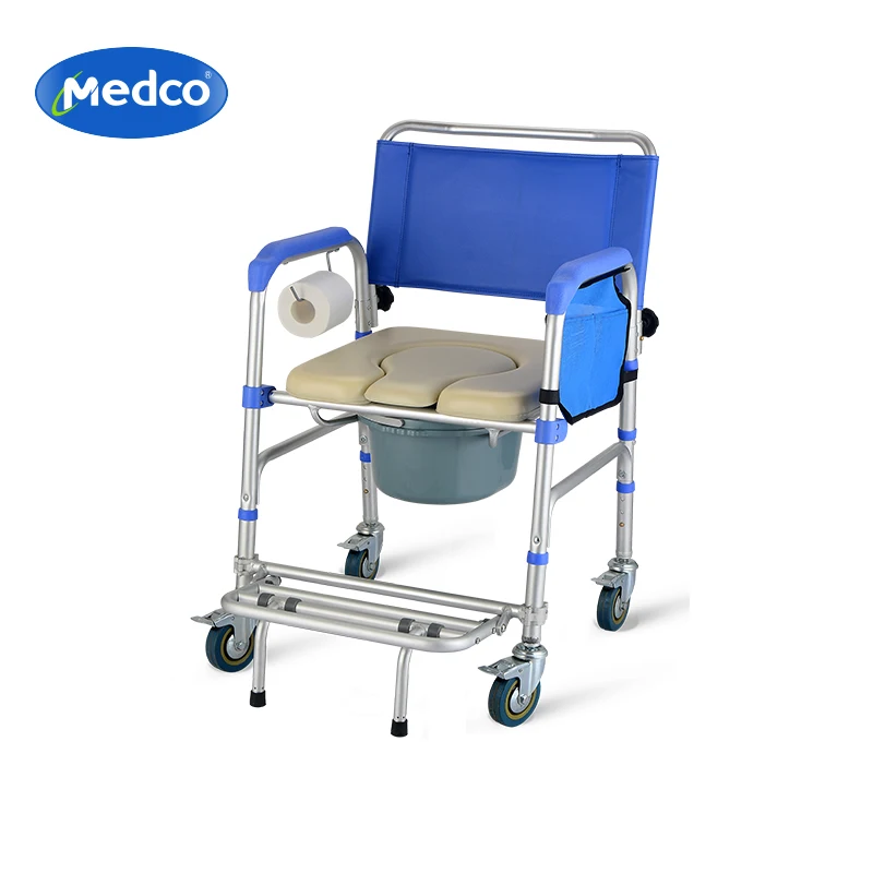 Mobile toilet wheelchair shower chair removable bucket and shower accessible 3-in-1 toilet wheelchair with 4 waterproof casters