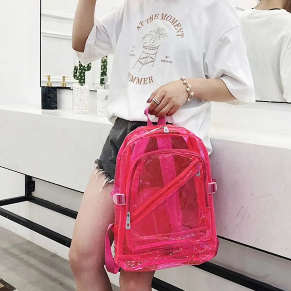 Korean Version Female Spring Summer Plastic School Bag Candy Color Transparent PVC Backpack Female Backpack Jelly School Bag