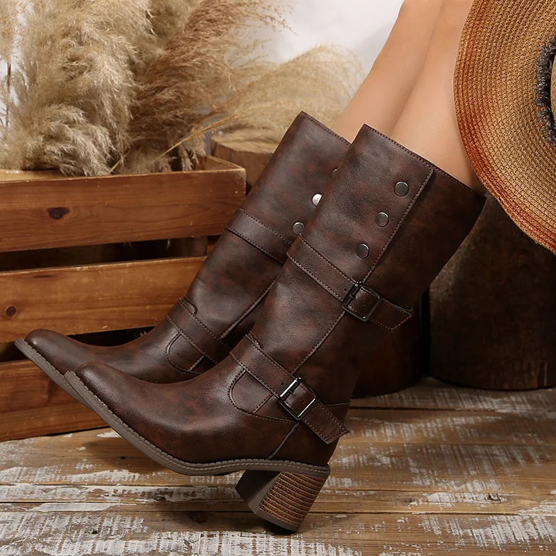 

Women's High Boots Long Stretch Chunky Boots