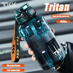 TKK 1500ml Sports Water Bottle BPA-Free Tritan material with straw  Large Capacity Cup Outdoor Gym Kettle