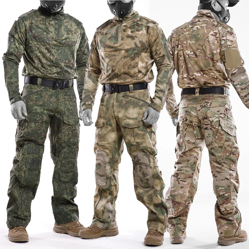 RU Camo Tactical Sets Men Hunting Multi-pocket tuta da combattimento resistente all\'usura Outdoor top traspiranti ad asciugatura rapida + pantaloni