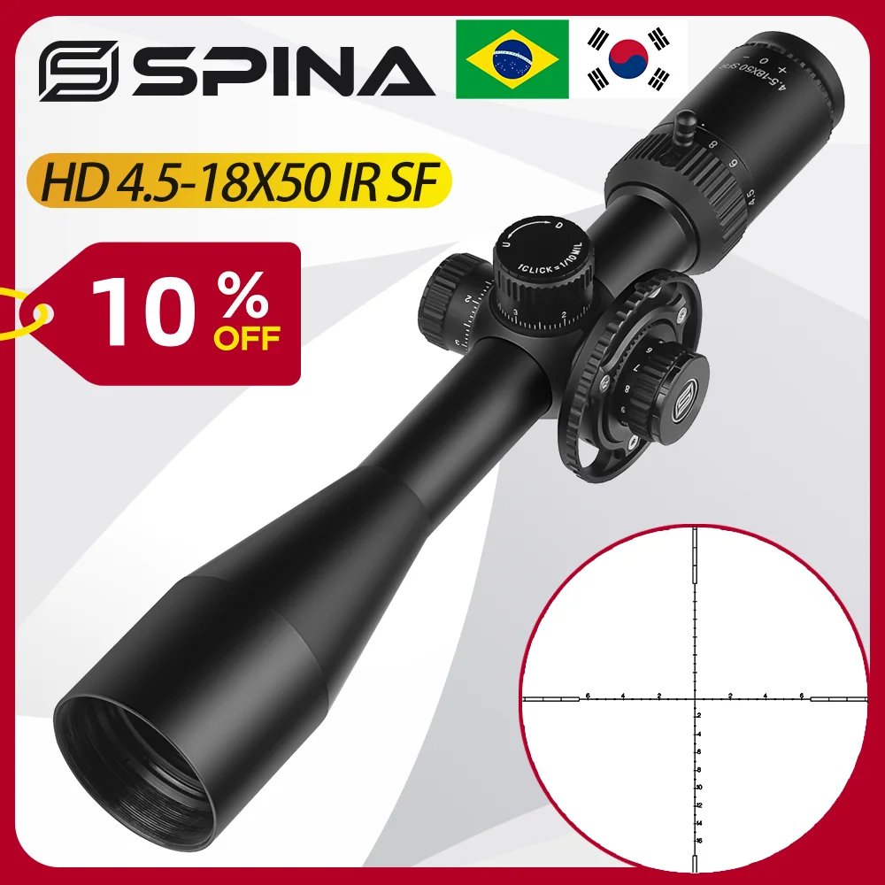 

SPINA OPTICS HD 4.5-18x50 IR SF 1/10 MIL Turret Locking To Zero Tactical Riflescope Spotting Scope For Rifle Hunting Airsoft