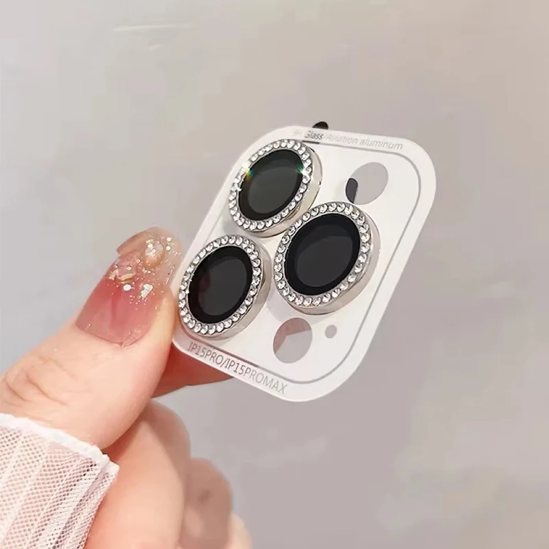 Luxury Diamond Camera Protector For iPhone 18 17 16 15 14 13 12 Mini 11 Pro Max Plus Ultra Air Glitter Metal Ring Lens Glass Cap