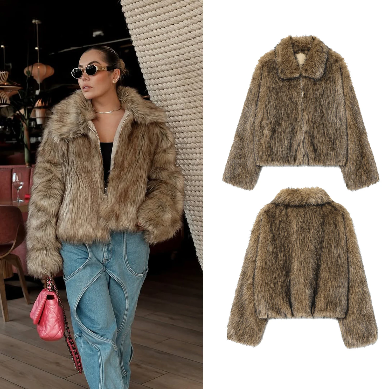 Frauen Licht Braun Winter Faux Pelz Mäntel Weibliche Chic Straße Gradienten Warme Pelzmantel Weibliche Mode Verdicken Luxus Oberbekleidung Kleiden