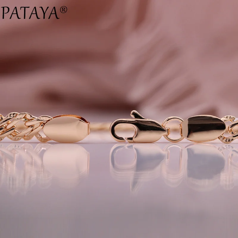 PATAYA New Width 5-7mm Necklace For Women 585 Rose Gold Color Fine Bracelets 19cm Party Fashion Jewelry Necklaces 50/55/60cm