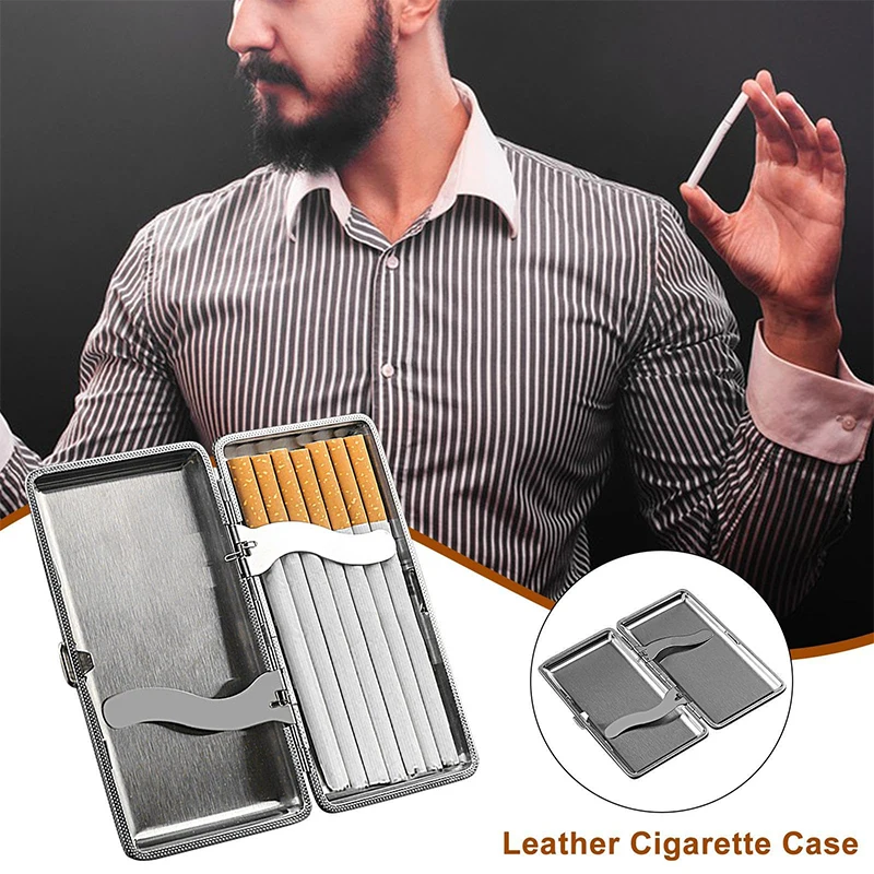 Cigarette Box 14 Cigars Holder Slim Portable Pocket Box Metal Frame Pu Leather Container Travel Expandable Cigarette Case