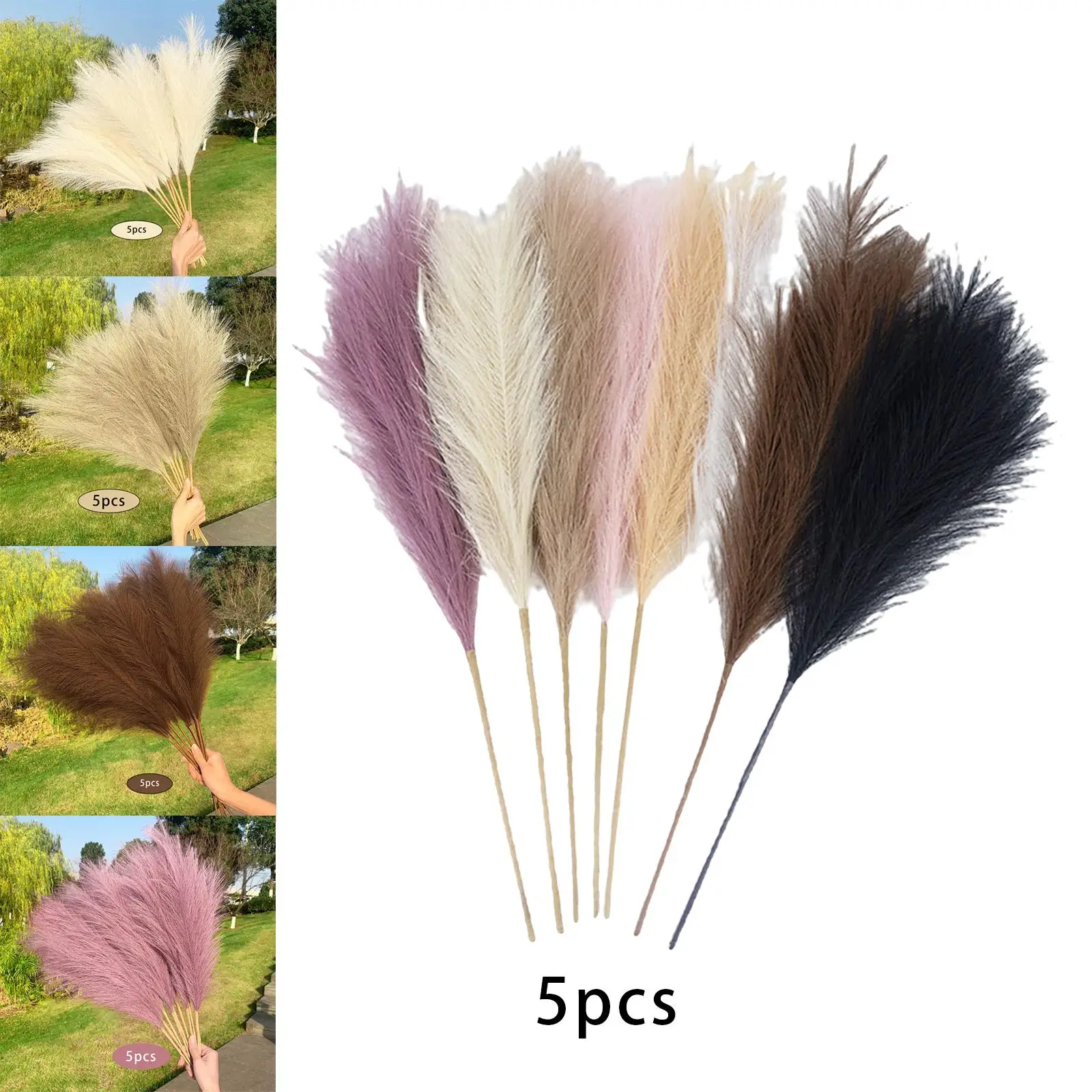 5 Pieces Artificial Pampas Grass 70cm Tall Fake Pompous Flower DIY Wedding Party view 5