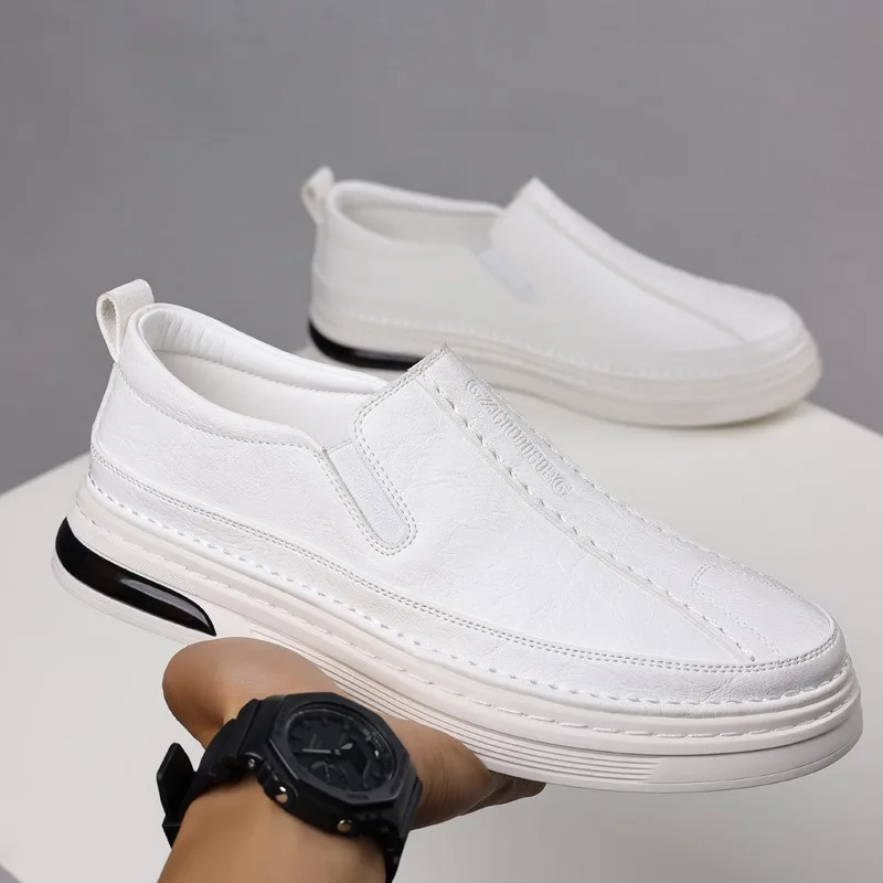 2024 Spring Autumn Soft Leather Business Solid Color Man Shoes British Fashion Designer New Slip-on Casual Men's Leather Shoes