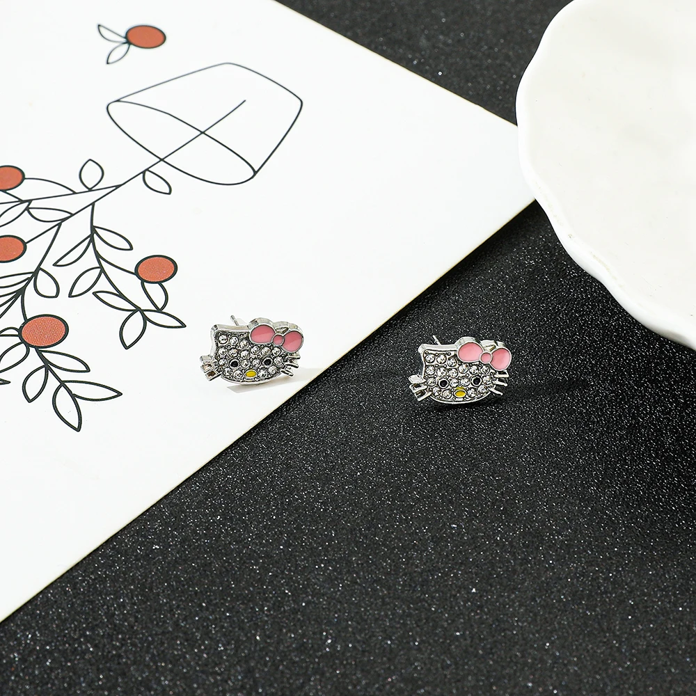 Sanrio Hello Kitty Cartoon Earrings Sweet Girl Rhinestone Earrings Gift for Your Favourite Person image 2