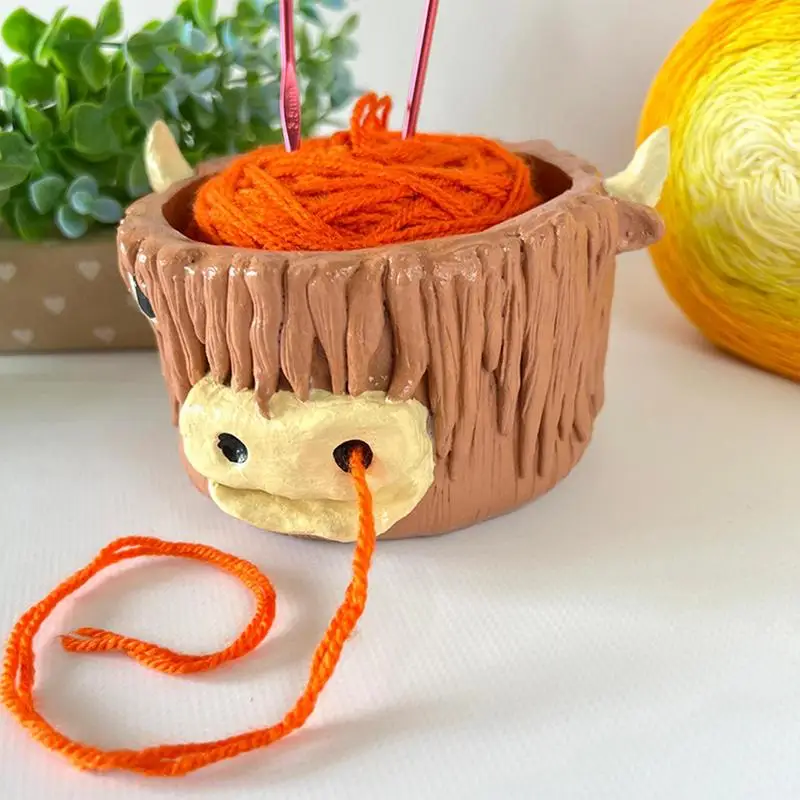 Yarn Storage Bowl Highland Cow Knitting Yarn Storage Bowl Handmade Yarn Wool Storage Ball Bowl Holder For Knitting Enthusiasts