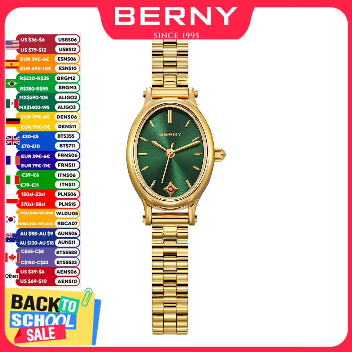 BERNY Gold Watch For Women Luxury Stainless Steel Gold Quartz Jewelry Bracelet Watch Rich Color Fashion Small Ladies Watches