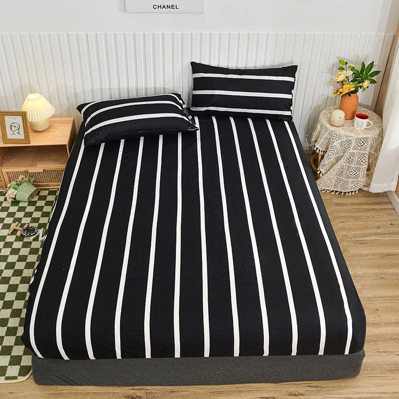 Stripe Style Bed Cover Home Fitted Sheet King Size Printed Bed Sheets 90x200cm Mattress Cover couvre lit (No Pillowcase)