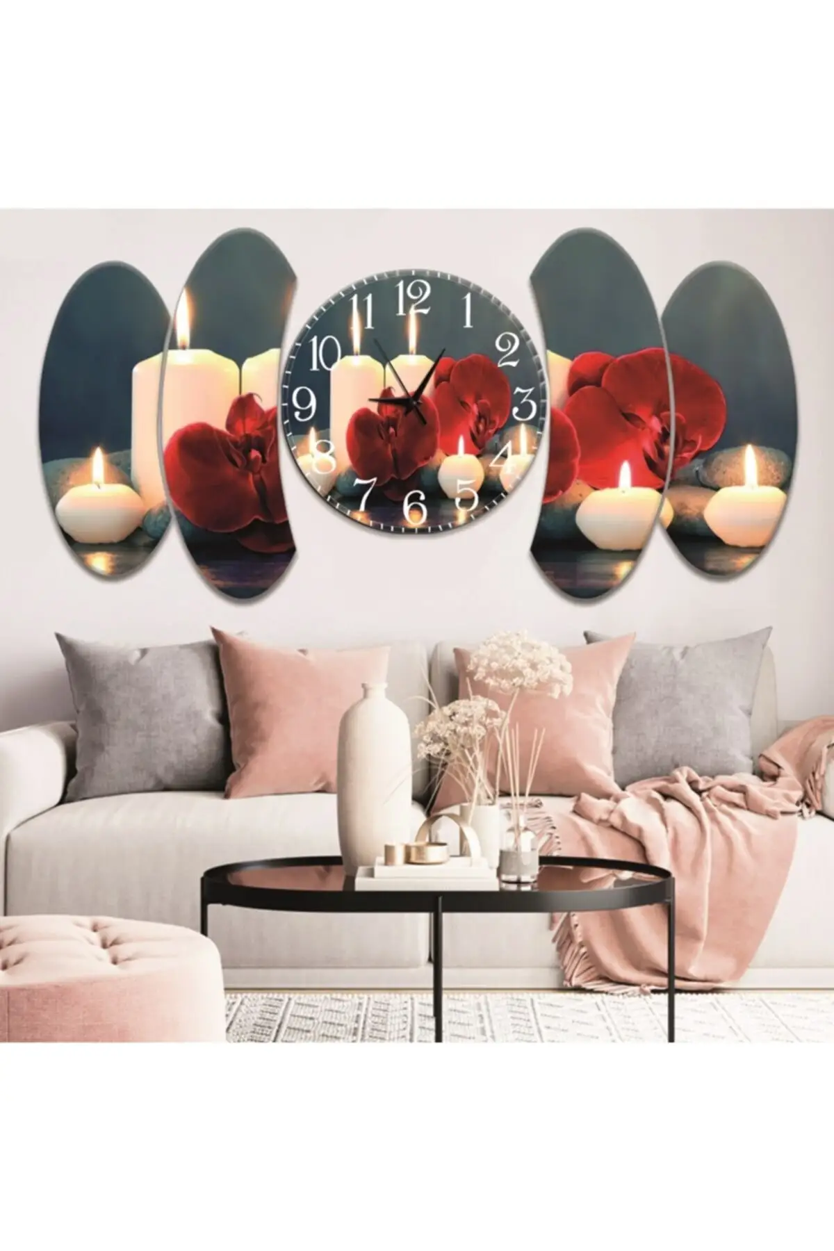 5 piece romantic candle themed design clock with table