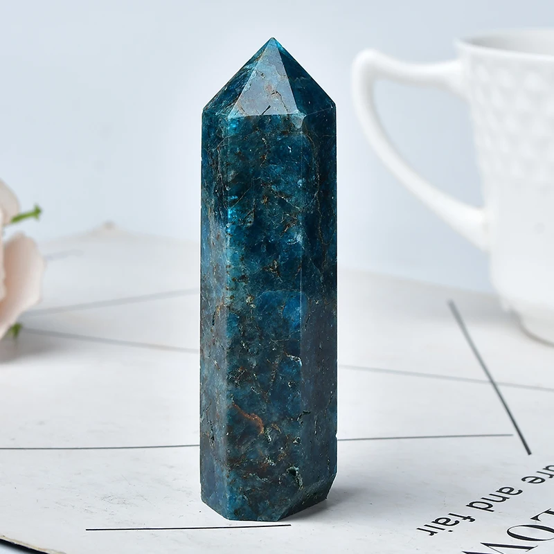 Natural Dark Color Blue Apatite Crystal Point Meditation Healing Stone Obelisk Quartz Wand Ornament for Home Decor Energy Stone