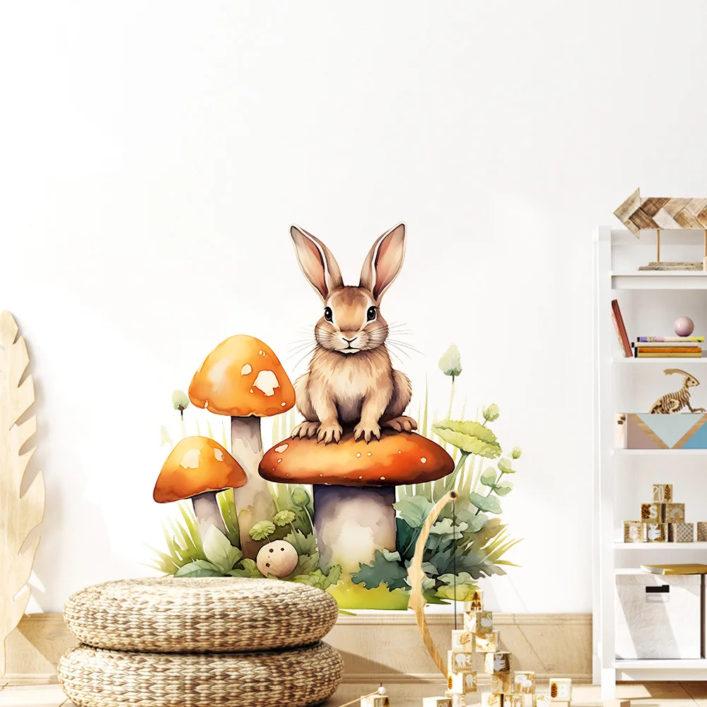 Cartoon Squirrel Rabbit Mushroom Wall Sticker Kids Room Decoration Mural Bedroom Home Wallpaper Nursery Decor Decals M914