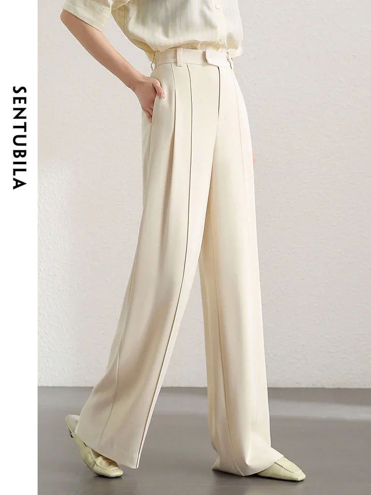 SENTUBILA Office Lady Straight Dress Pants Women 2024 Spring Summer Fashion Wide Leg Mopping Pants Tailored Trousers 142K54036