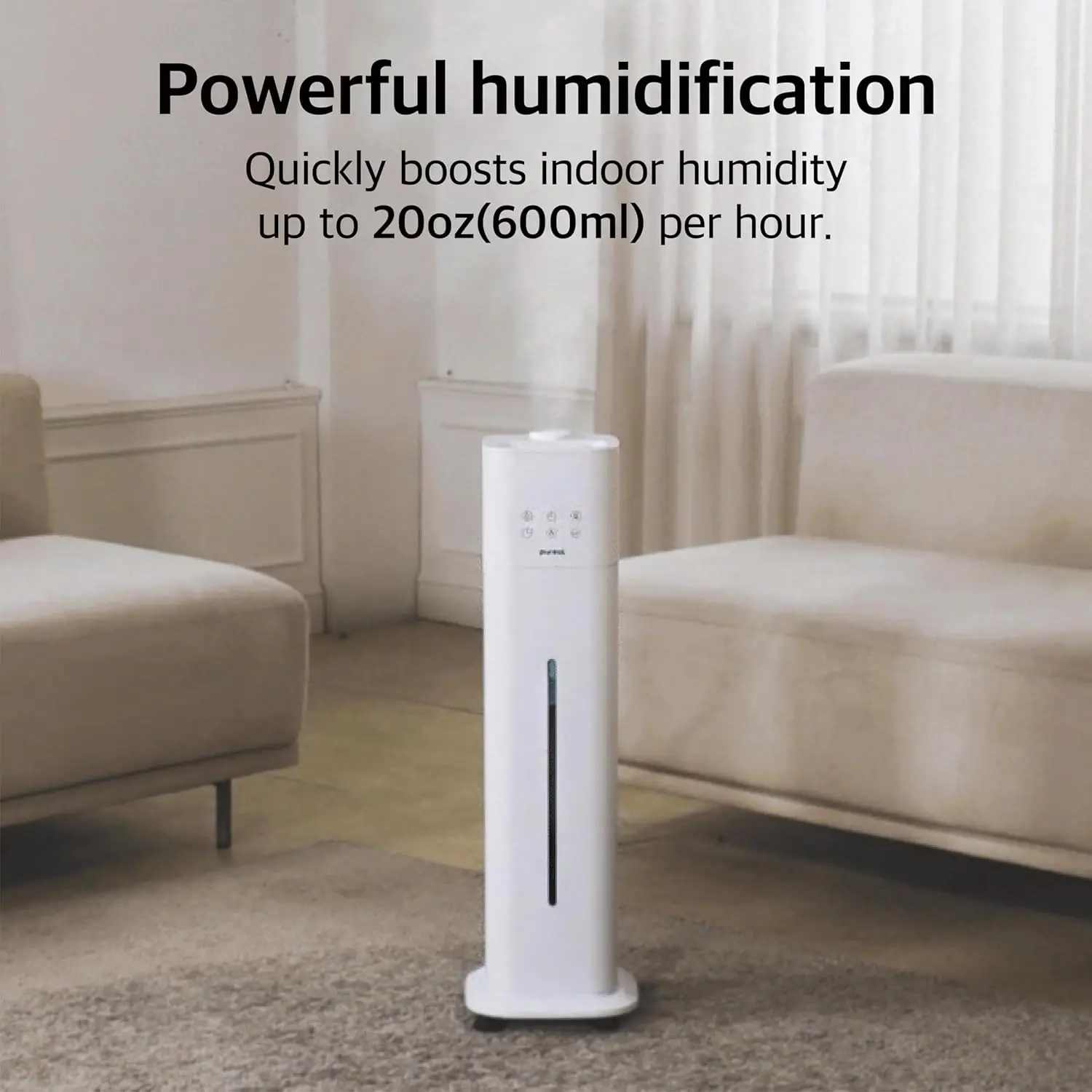10L Tower Humidifier, 83H Runtime, Warm & Cool Mist, Large Room, Top-Fill Tank On Wheels, Auto Mode, 12H Timer, Remote