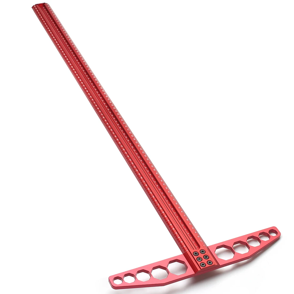 Trazador de precisión para carpintería, regla en T de marcado cuadrado en T, posicionamiento de orificios de aleación de aluminio, calibrador de marcado de agujeros cruzados, T800-1000MM