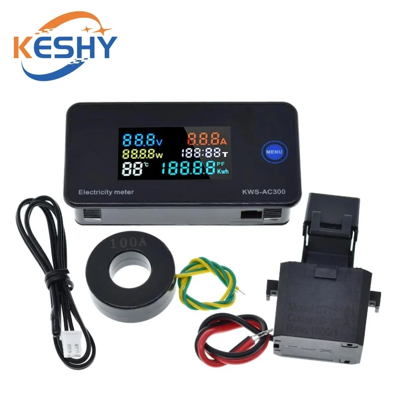 AC 50-300V Voltmeter Ammeter KWS Power Energy Meter LED Digital AC Wattmeter Electric Meter with Reset Function 0-100A
