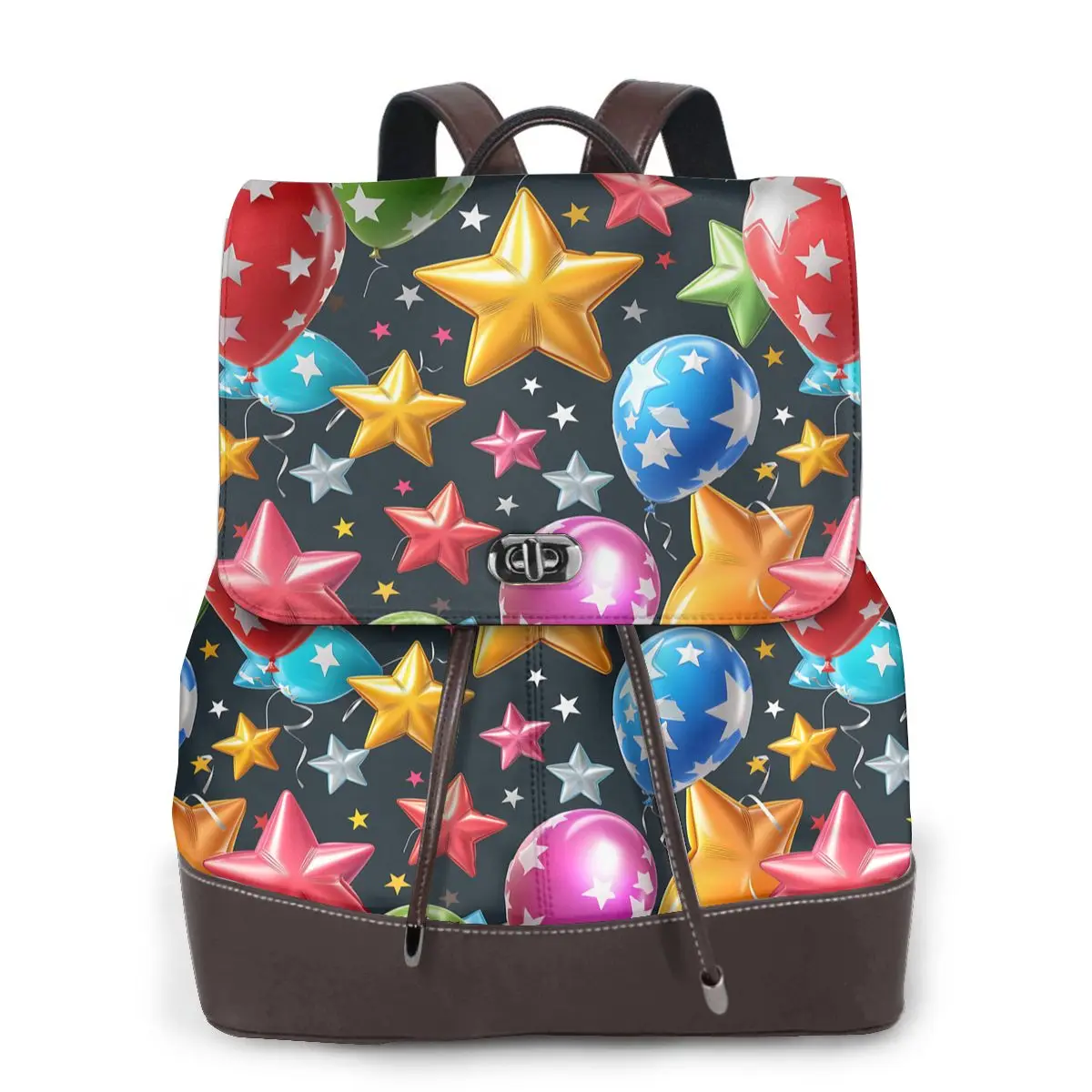별과 풍선 3D 패턴 새로운 핫 여성 배낭 디자이너 고품질 가죽 간단한 패션 대용량 배낭