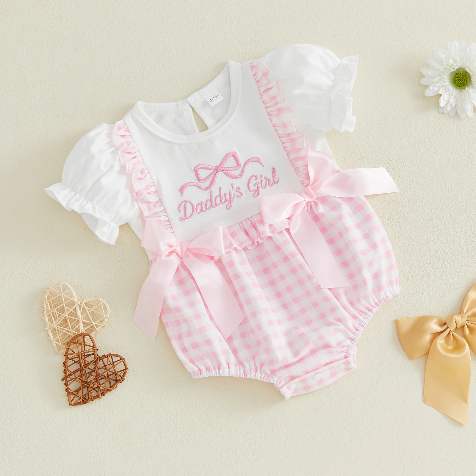 Baby Girl 2Pcs Summer Outfits Short Sleeve Bow Embroidery Romper with Headband Set Newborn Sweet Bodysuits Clothes