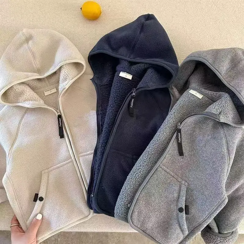 Boys Girls Warm One Piece Fleece Hooded Coat Casual OuterwearTrendy Velvet Liner Kids Hoodie Sweatshirt For 2-6Y