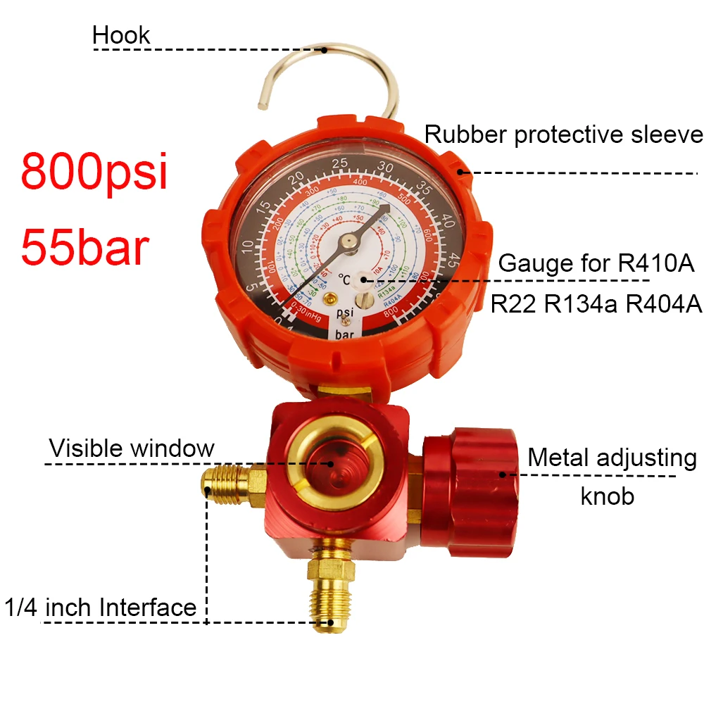 2021 Air Condition Gauge For R410A R22 R134a R404A Refrigerants Manifold Gauge Manometer Valve 800psi/500psi with Visual Mirror