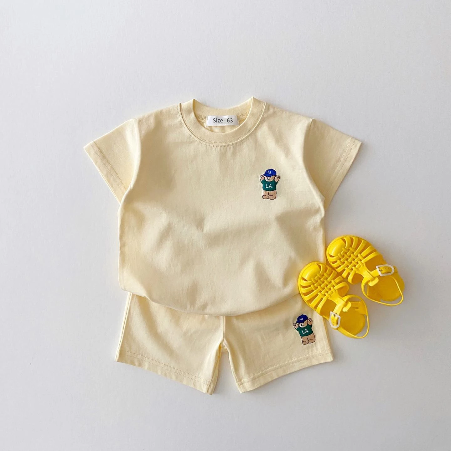 2024 Summer 2PCS Baby Clothes Infant Top and Bottom Set Baby Boys Girls Suit Bear Embroidery Thin Casual Sports Baby Outfit Set