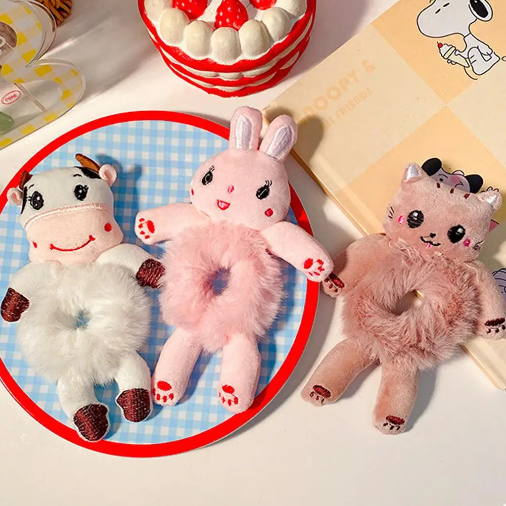 Children Girls Cute Animal Hair Tie Bunny Plush Hair Scrunchie, Plush Bear Hair Rope Rabbit Hair Ties Fluffy Hair Scrunchies