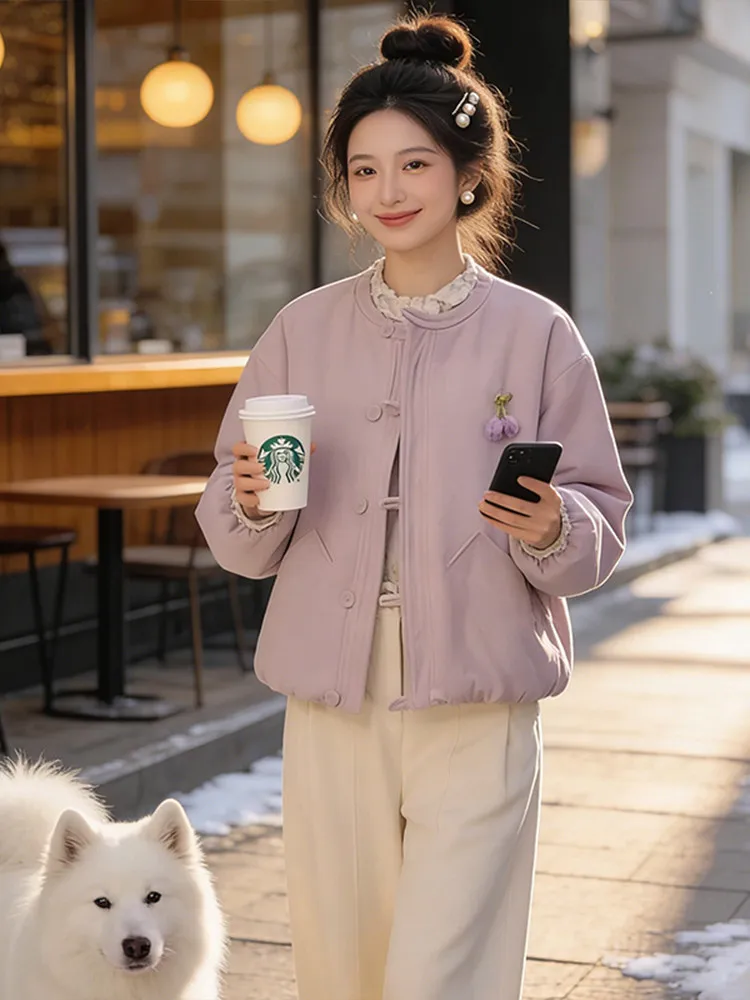 

Модная круглая куртка на пуговицах из хлопка, повседневная универсальная зимняя верхняя одежда для женщин, стильное пальто для поездок на работу