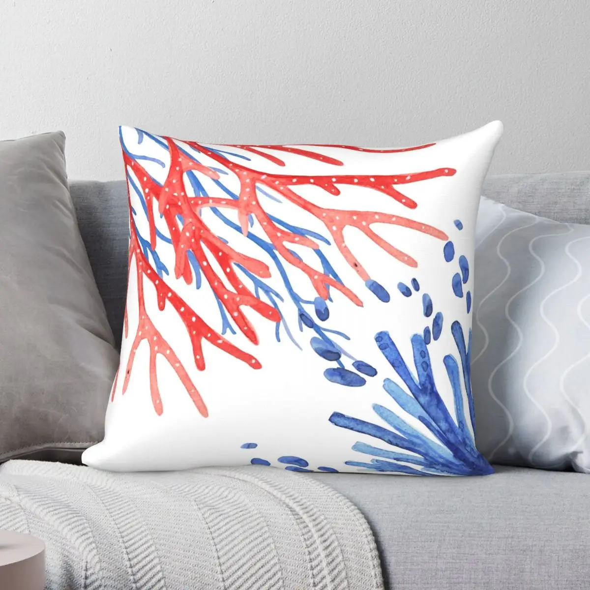 

Watercolor Coral Pillowcase Polyester Linen Velvet Pattern Zip Decor Car Cushion Case