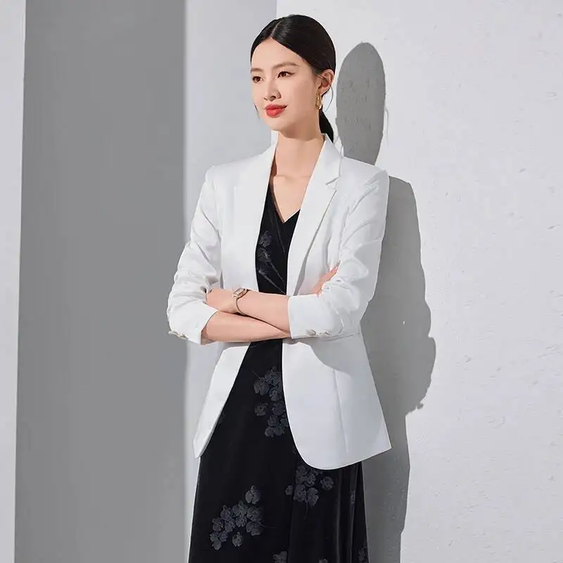 سترات رسمية بيضاء أنيقة معطف لأنماط موحدة كم طويل بلايز بليزر معطف نسائي ملابس مقابلة مهنية #3